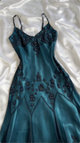Elegant Sheath Spaghetti Straps Chiffon Navy Blue Prom Dresses Evening Dress With Beads HZ1024
