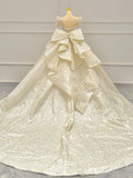 Timeless Ball Gown Sweetheart Long Puffy Sleeves Sequin Wedding Dresses With Bowknot HZ1024