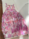 Sexy A Line Straps Long Floral Chiffon Prom Dress Party Dresses HZ1024