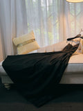 Simple A line Straps Black Satin Long Prom Dresses Simple Party Dress HZ1024