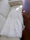 Elegant A line Straps White Lace Prom Dresses Slit Evening Dress With Bow HZ1024