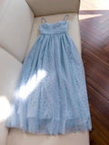 Simple A Line Spaghetti Straps Tulle Blue Prom Dress Evening Dresses HZ1024