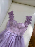 Elegant A Line Straps Sleeveless Lilac Lace Prom Dress Evening Dresses HZ1024