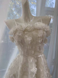 Cute A line Spaghetti Straps White Short Homecoming Dress Birthday Dresses With Flowers HZ1024
