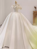 Unique Ball Gown Off The Shoulder Satin Long Wedding Dresses HZ1024