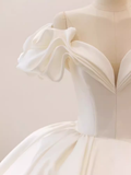 Unique Ball Gown Off The Shoulder Satin Long Wedding Dresses HZ1024