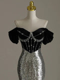 Elegant Mermaid Off The Shoulder Sequin Beadings Long Prom Dresses Evening Dress HZ1024