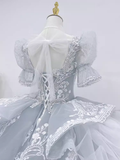 Fairytale Ball Gown Scoop Neckline Tulle Lace Long Wedding Dresses HZ1024