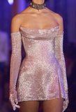 Sexy Sheath Strapless Sequin Pink Homecoming Dress Short Birthday Outfit HZ1024