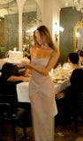 Sexy Mermaid Strapless Slim Fit Champagne Sequin Prom Dress Long Evening Dresses HZ1024
