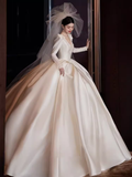 Princess Ball Gown V neckline Long Sleeves Lace Wedding Dresses HZ1024