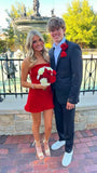 Simple A Line Strapless Red Satin Short Homecoming Dresses 18th Birthday Outfits HZ1024