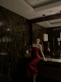 Sexy Sheath Strapless Burgundy Satin Long Prom Dress Evening Dresses HZ1024