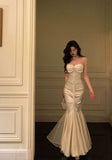 Sexy Mermaid Sweetheart White Satin Long Prom Dress Evening Dresses HZ1024