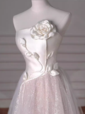 Romantic A line Strapless Tulle Long Wedding Dresses HZ1024