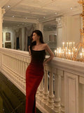 Sexy Mermaid Strapless Ombre Burgundy Satin Long Prom Dress Evening Dresses HZ1024
