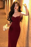 Sexy Mermaid Straps Velvet Burgundy Long Prom Dress Evening Dresses HZ1024