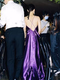 Sexy Mermaid Spagetti Straps Grape Long Prom Dresses HZ1024