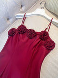 Elegant A line Spaghetti Straps Red Slim Fit Satin Prom Dress Evening Dresses HZ1024