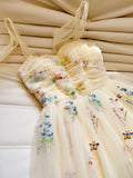 Elegant A Line Straps Neckline Floral Lace Tulle Prom Dress Evening Dresses HZ1024
