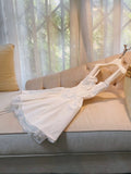 Modest A Line Straps Short Lace White Homecoming Dresses Party Dress HZ1024