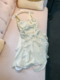 Modest A Line Straps Sage Green Satin Backless Homecoming Dresses Birthday Outfits HZ1024