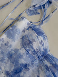 Pretty A Line Spaghetti Straps Long Blue Floral Prom Dress Evening Dresses HZ1024