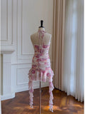 Modest Sheath Halter Floral Chiffon Short Homecoming Dresses Birthday Outfits HZ1024