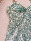 Modest Sheath Straps Sequin Green Short Homecoming Dresses Birthday Outfits With Beads HZ1024