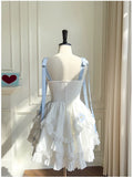Sexy Ball Gown Straps White Flowers Chiffon Homecoming Dresses Birthday Outfits HZ1024