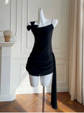 Simple Sheath Spaghetti Straps Chiffon Short Black Homecoming Dresses Birthday Outfit HZ1024
