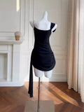 Simple Sheath Spaghetti Straps Chiffon Short Black Homecoming Dresses Birthday Outfit HZ1024