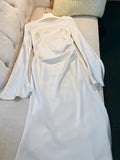 Modest Sheath Scoop Ivory Long Sleeves Prom Dress Formal Dresses HZ1024