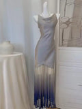 Simple Sheath Scoop Ombre Grape Long Prom Dress Formal Dresses With Ruffles HZ1024