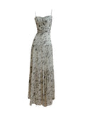 Modest A line Spaghetti Straps Long Floral Chiffon Prom Dress Evening Dresses HZ1024