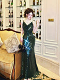 Modest Sheath Spaghetti Straps Sequin Green Prom Dress Evening Dresses HZ1024