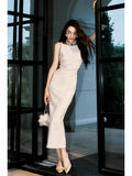 Modest Sheath Straps Ivory Long Prom Dresses Ankle Length Evening Dress HZ1024