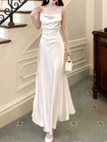 Modest Sheath Spaghetti Straps White Long Prom Dresses Sexy Evening Dress HZ1024