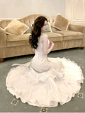 Pretty Sheath Spaghetti Straps Ivory Long Prom Dresses HZ1024