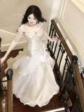 Pretty Sheath Spaghetti Straps Ivory Long Prom Dresses HZ1024
