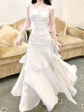 Pretty Sheath Spaghetti Straps Ivory Long Prom Dresses HZ1024