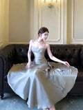 Pretty Sheath Spaghetti Straps Satin Long Prom Dresses HZ1024