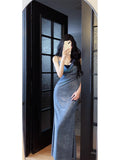 Sexy Sheath Spaghetti Straps Sleeveless Navy Blue Sequin Prom Dresses Evening Gowns HZ1024
