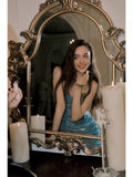 Vintage Mermaid Spaghetti Straps Sleeveless Blue Long Prom Dresses Evening Dress HZ1024