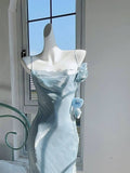 Pretty Mermaid Spaghetti Straps Light Sky Blue Long Prom Dresses Evening Dress HZ1024