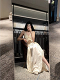 Sexy A Line Spaghetti Straps Chiffon Floor Length Slit Prom Dresses Evening Dress HZ1024