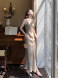 Sexy Sheath Spaghetti Straps Champagne Ankle Length Prom Dresses Evening Dress HZ1024