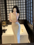Sexy Sheath Ivory Satin Slit Ankle Length Prom Dresses Evening Dress HZ1024