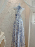 French A line Halter Lilac Floral Long Chiffon Prom Dresses Evening Dress HZ1024