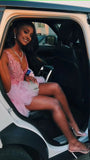 Cute V Neck Pink Short Homecoming Dress and Bottom Tulle Ruffles,Pink Birthday Outfit Dress HZ1024